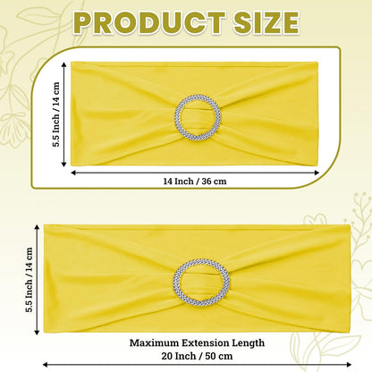 Yellow | Spandex Chair Sashes Bows | 50 PCS | Stretch Elastic Banquet Universal Folding Chair Band Tie with Silver Buckle Slider for Wedding Party Conference Celebration Event Decoration