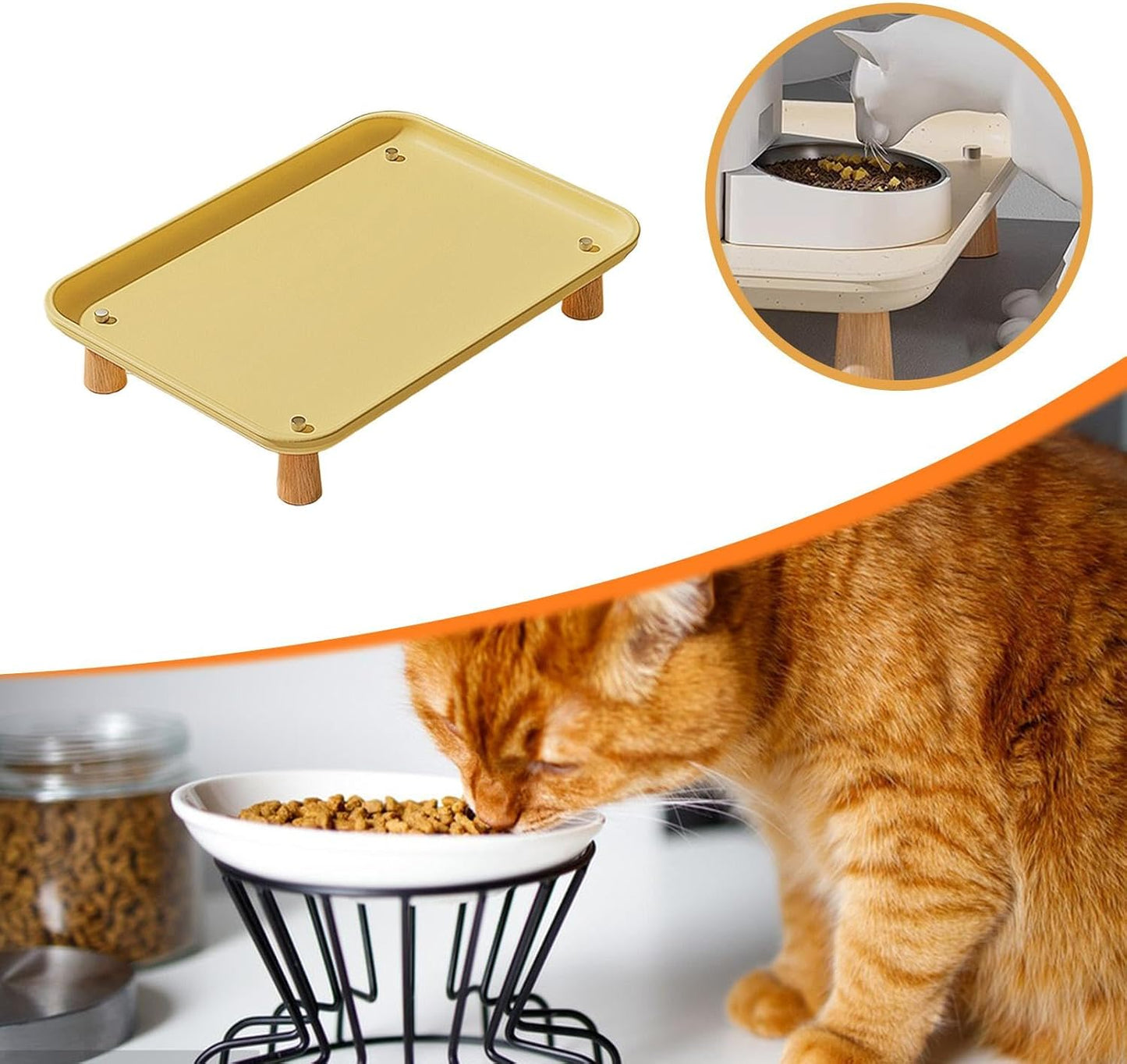 Elevated Pet Feeder Stand for Automatic Feeders and Water Dispensers, Wood and Metal, 16.93 x 12.01 in, Yellow
