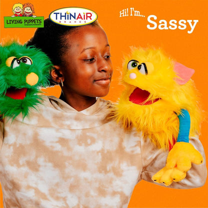 Living Puppets - Sassy the 14-Inch Yellow Friendly Monster, Plush Hand Puppet for Boys and Girls