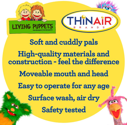 Living Puppets - Sassy the 14-Inch Yellow Friendly Monster, Plush Hand Puppet for Boys and Girls