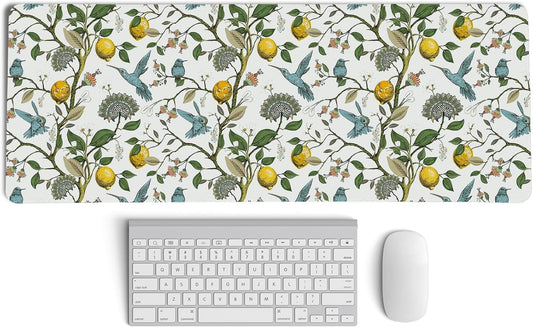 Yellow Lemon Mouse Pad,Green and Yellow Italian Lemon Desk Mat,Vintage Cottagecore Floral Desk Mat,Girly Summer Mouse Pads for Dorm Home Office Desktop Decor,31.5x11.8 Inch