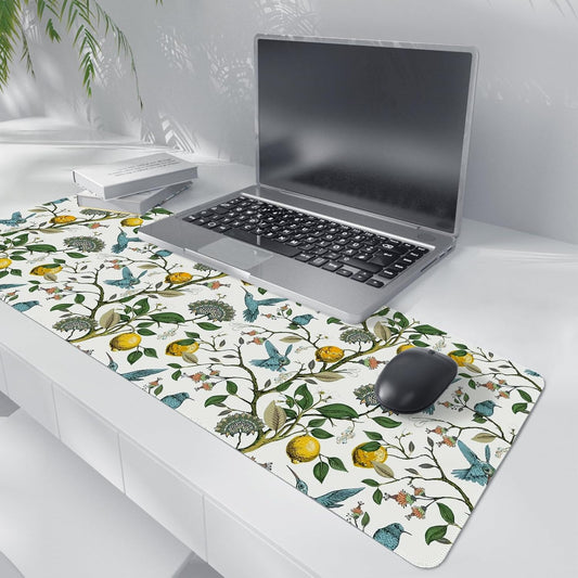 Yellow Lemon Mouse Pad,Green and Yellow Italian Lemon Desk Mat,Vintage Cottagecore Floral Desk Mat,Girly Summer Mouse Pads for Dorm Home Office Desktop Decor,31.5x11.8 Inch
