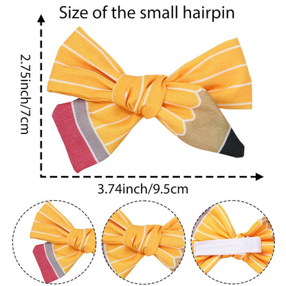School Hair Bows Small Pencil Bow Back to School for Women 2 PCS | 3.74" x 2.75" Cute Pencil Hair Bows Clips Yellow Striped Fabric Barrettes Teacher Hair Clips Hair Bows for Women
