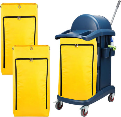 3 Pcs Replacement Janitorial Cleaning Cart Bag with Front Zippered 26.5 x 15.5 x 10.5 Inch 24 Gallon Large Yellow Capacity Cleaning Bags for Commercial Housekeeping Carts