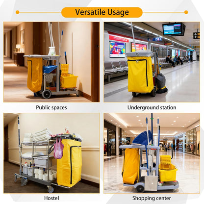 3 Pcs Replacement Janitorial Cleaning Cart Bag with Front Zippered 26.5 x 15.5 x 10.5 Inch 24 Gallon Large Yellow Capacity Cleaning Bags for Commercial Housekeeping Carts