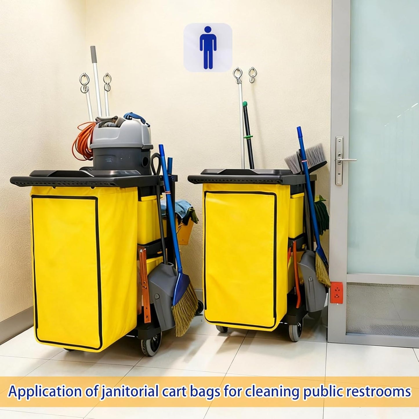 3 Pcs Replacement Janitorial Cleaning Cart Bag with Front Zippered 26.5 x 15.5 x 10.5 Inch 24 Gallon Large Yellow Capacity Cleaning Bags for Commercial Housekeeping Carts