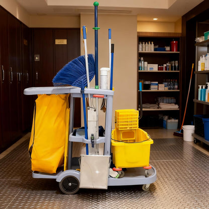 3 Pcs Replacement Janitorial Cleaning Cart Bag with Front Zippered 26.5 x 15.5 x 10.5 Inch 24 Gallon Large Yellow Capacity Cleaning Bags for Commercial Housekeeping Carts