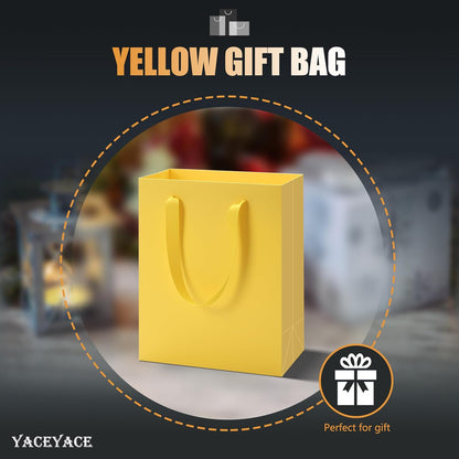 Yellow Gift Bags, 10Pcs 8"x10" Medium Gift Bags with Handles | Yellow Kraft Paper Bag, Thick Paper Bag for Party, Birthday, Botique, Retail