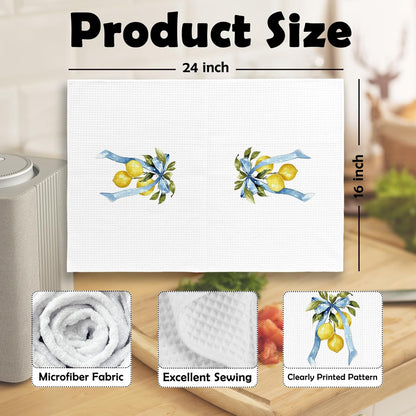 Coquette Blue Bow Yellow Lemon Kitchen Dish Towels Set of 2, Preppy Fruit Summer Spring Decor Accessories for Bathroom Home, Seasonal Hand Towels Kitchen Tea Towels Decorations, 16x24inch