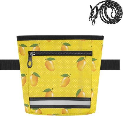 Fruit Mango Yellow Dog Treat Pouch for Pet Training Puppy Treat Bag | with Magnetic Closure, Water-Resistant, 1.7L Capacity, Hands-Free, Adjustable Shoulder Straps, for Night Walks