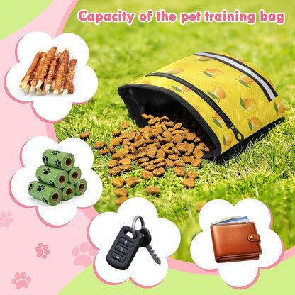 Fruit Mango Yellow Dog Treat Pouch for Pet Training Puppy Treat Bag | with Magnetic Closure, Water-Resistant, 1.7L Capacity, Hands-Free, Adjustable Shoulder Straps, for Night Walks