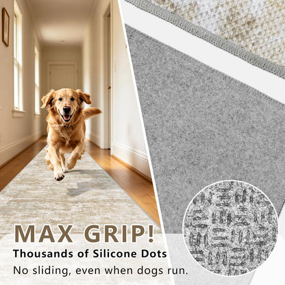 Runners for Hallways Non-Slip 2x10 Long Runner Rugs Washable Abstract Tear and Stain Resistance No Pile Lightweight Modern Rug Runners for Entryway, Kitchen, Walkway, Beige/Yellow