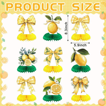 9 Pcs Lemon Party Decorations Honeycomb Centerpieces Coquette Lemon Bow Table Toppers Amalfi Coast Party Decorations for Summer Birthday Supplies