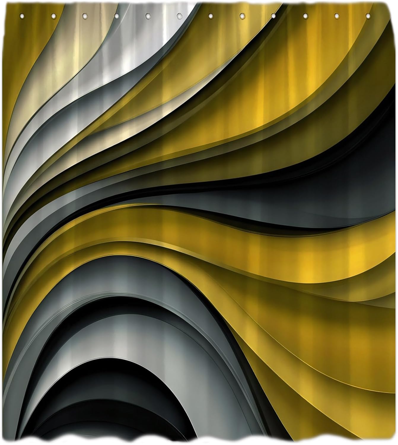 Modern Geometric Shower Curtain Abstract Yellow Black Gray Stripes Geometric Line Circle Aesthetic Vintage Mid Century Fashion Fabric Bathroom Curtain Set with Hook