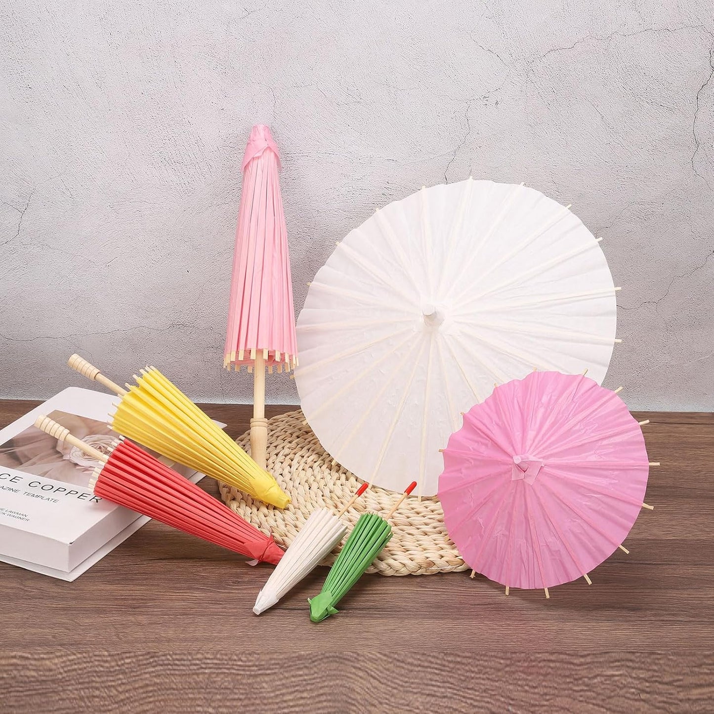 2 Pcs Yellow Paper Umbrellas, 12" DIY Oiled Paper Painting Umbrellas for Wedding Decoration, Party Gifts, Crafts