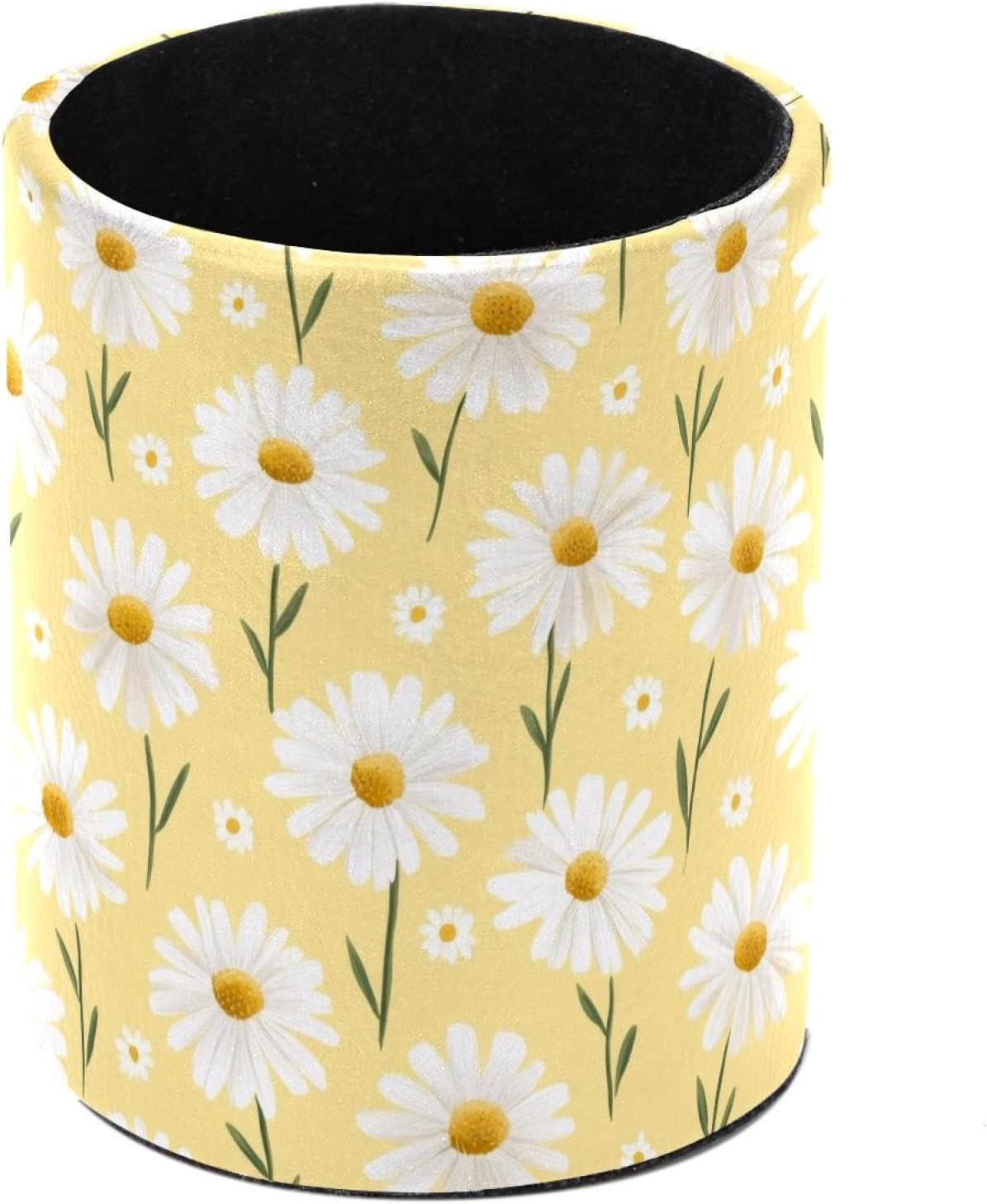 PVC Pen Holder Cup for Desk, Light Yellow Daisy Pencil Cup for Desk Pen Organizer, Makeup Brush Holder for School, Home, Office