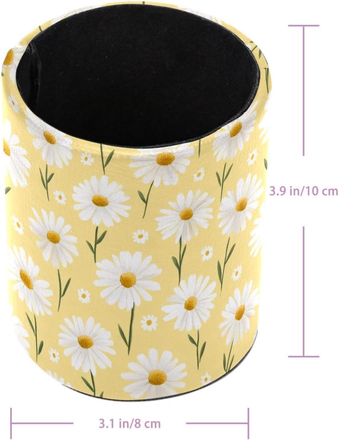 PVC Pen Holder Cup for Desk, Light Yellow Daisy Pencil Cup for Desk Pen Organizer, Makeup Brush Holder for School, Home, Office