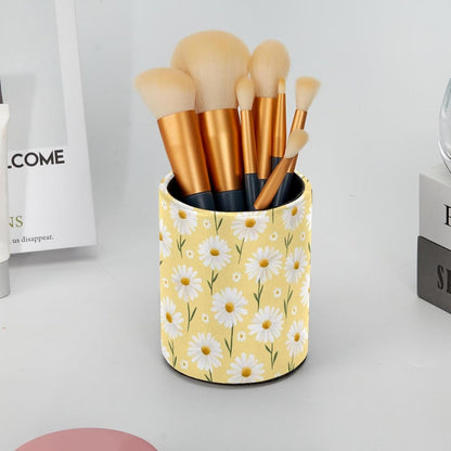 PVC Pen Holder Cup for Desk, Light Yellow Daisy Pencil Cup for Desk Pen Organizer, Makeup Brush Holder for School, Home, Office