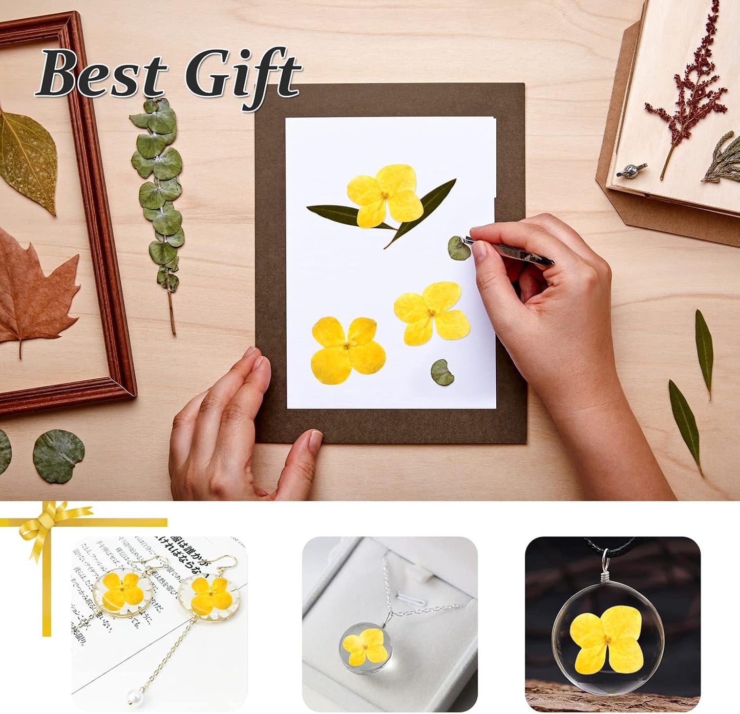60PCS Dried Pressed Flowers, Natural Real Yellow Hydrangea Dry Flowers for Resin DIY Candle Soap Vase Making Card Scrapbook Jewelry Art Craft Floral Decors