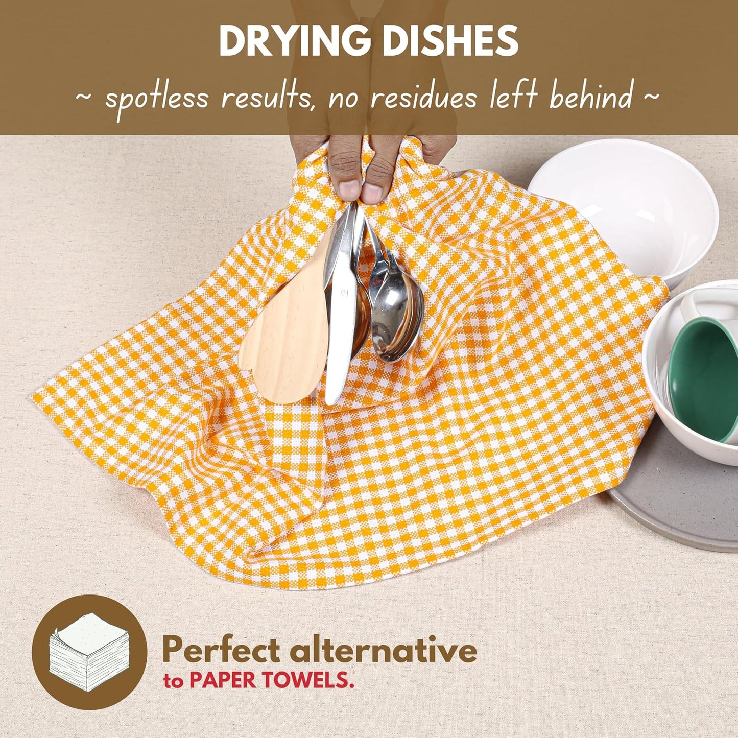 4 Pack Yellow Gingham Cotton Dish Towels 16"x26" - Absorbent Kitchen Linen Towels with Hanging Loop, Dishcloths Set for Drying Dishes, Cleaning Hand Towels, Mustard Yellow White