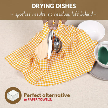 4 Pack Yellow Gingham Cotton Dish Towels 16"x26" - Absorbent Kitchen Linen Towels with Hanging Loop, Dishcloths Set for Drying Dishes, Cleaning Hand Towels, Mustard Yellow White