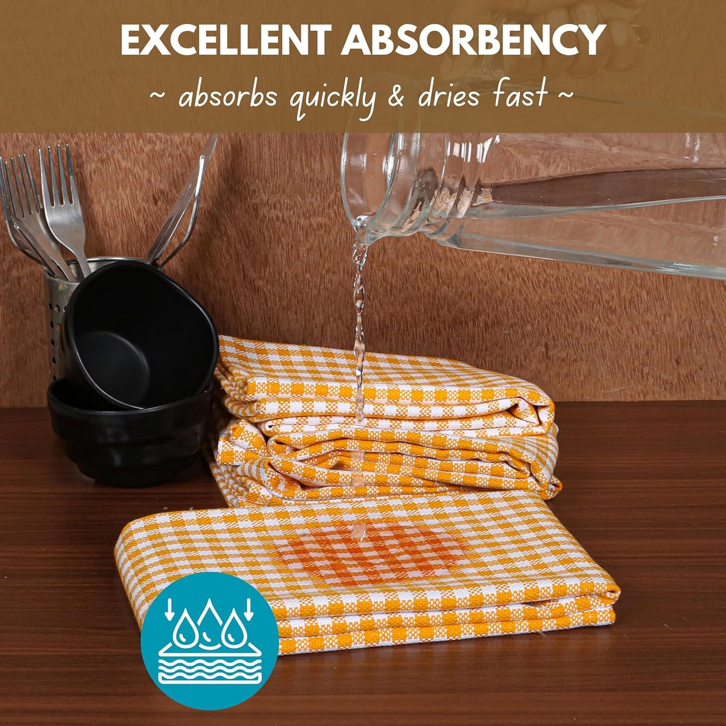 4 Pack Yellow Gingham Cotton Dish Towels 16"x26" - Absorbent Kitchen Linen Towels with Hanging Loop, Dishcloths Set for Drying Dishes, Cleaning Hand Towels, Mustard Yellow White