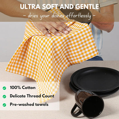 4 Pack Yellow Gingham Cotton Dish Towels 16"x26" - Absorbent Kitchen Linen Towels with Hanging Loop, Dishcloths Set for Drying Dishes, Cleaning Hand Towels, Mustard Yellow White