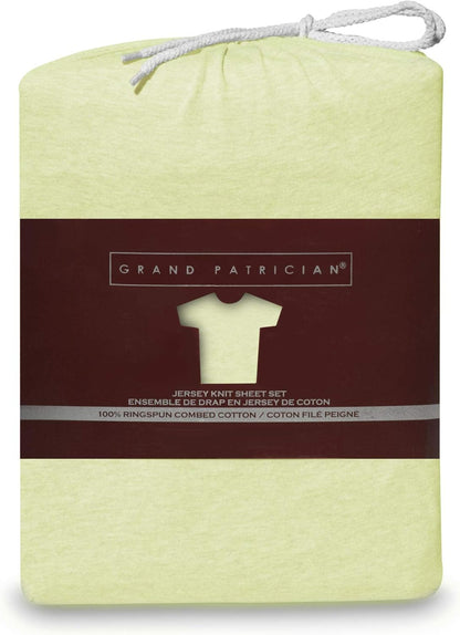 Heritage Home Fashions GP150J-Q-LM Grand Patrician Jersey Knit Sheet Set, Queen, Lemon/Meringue