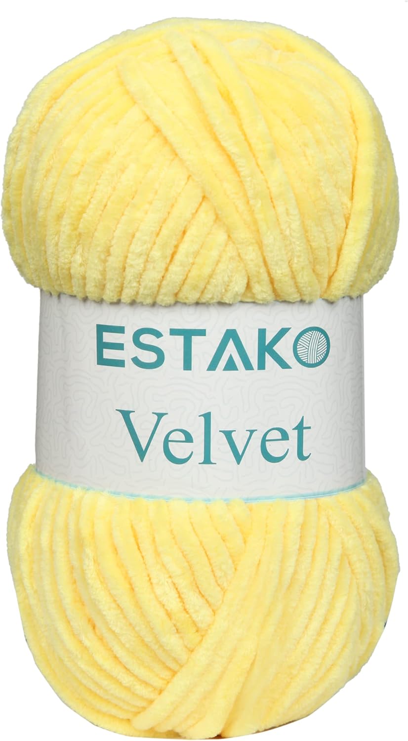 Velvet Yarn for Crocheting, Super Bulky Chenille Yarn, Yellow | ultra soft, plush, cozy, thick, fluffy, polyester, 100 g, 132 yds, amigurumi, 4.5 mm hook
