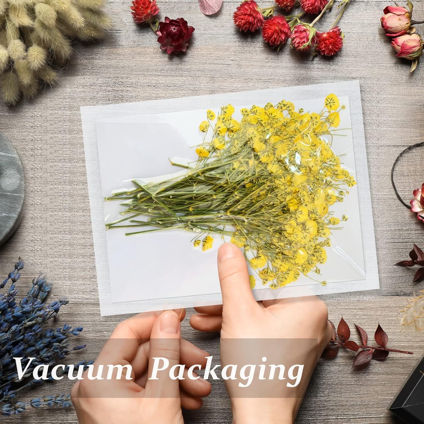 Yellow Natural Dried Flowers Gypsophila with Stem for Resin, 42PCS Real Pressed Babysbreath Flowers, Dry Flowers for Resin Jewelry DIY Phone Case Crafts Candle Making House Decor