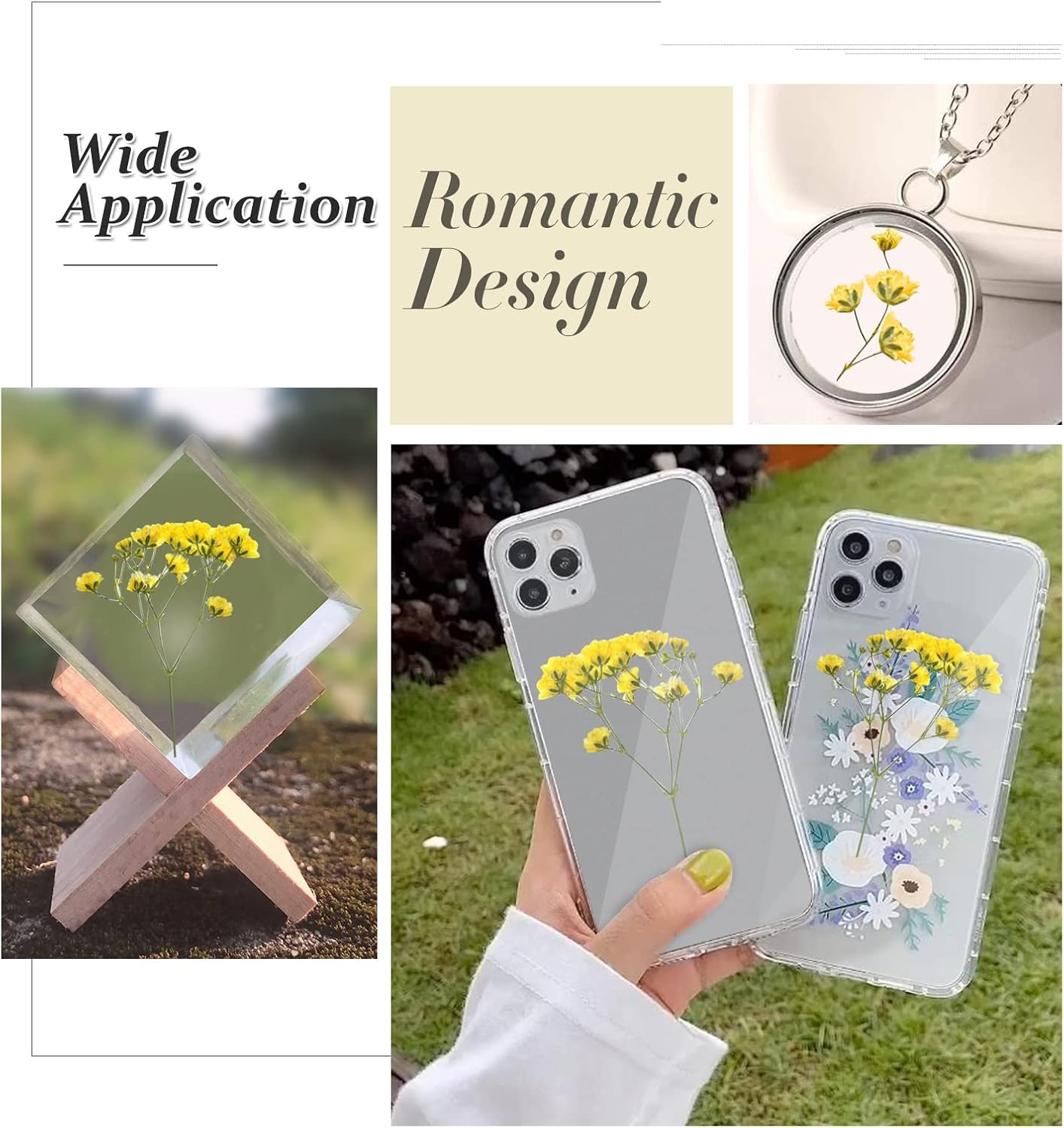 Yellow Natural Dried Flowers Gypsophila with Stem for Resin, 42PCS Real Pressed Babysbreath Flowers, Dry Flowers for Resin Jewelry DIY Phone Case Crafts Candle Making House Decor