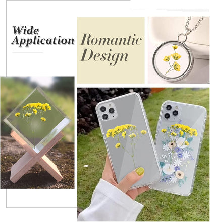 Yellow Natural Dried Flowers Gypsophila with Stem for Resin, 42PCS Real Pressed Babysbreath Flowers, Dry Flowers for Resin Jewelry DIY Phone Case Crafts Candle Making House Decor