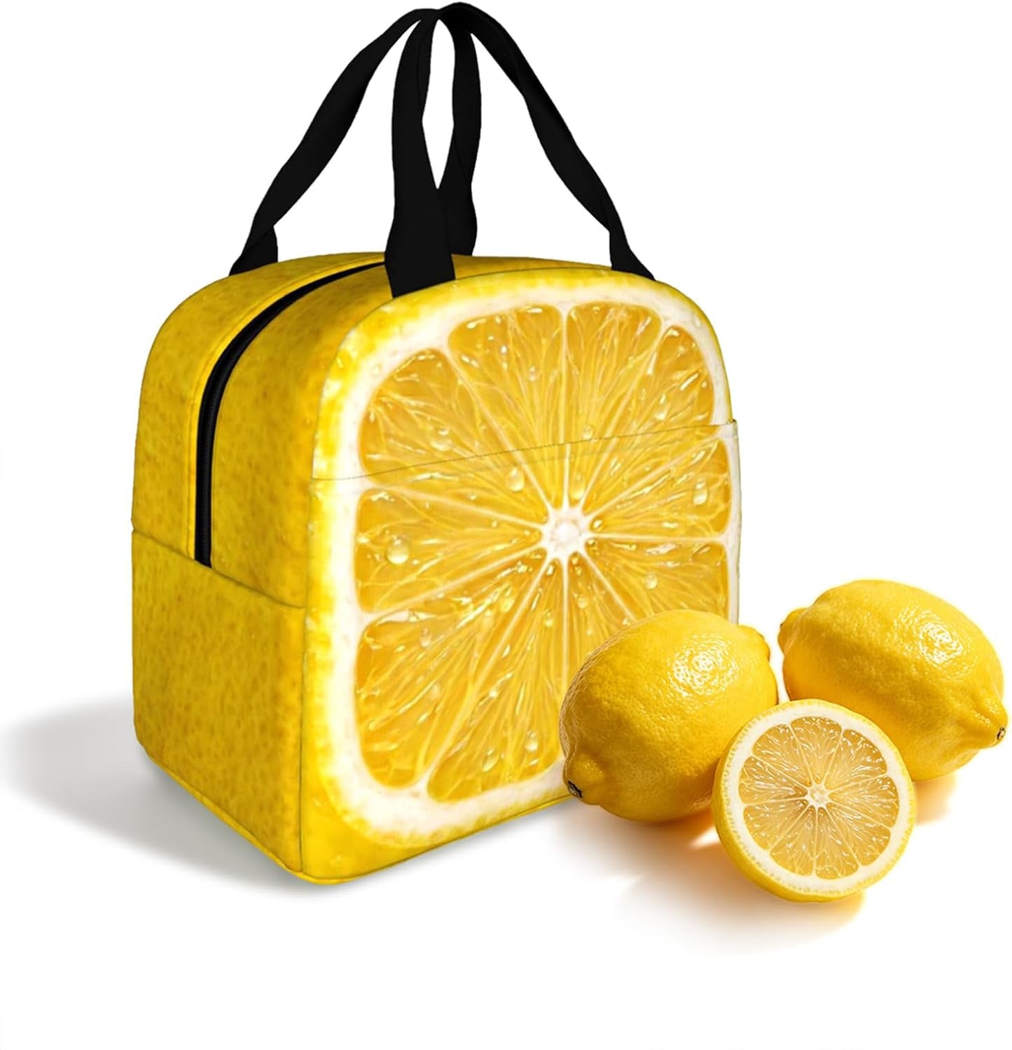 Cute Women Lemon Insulated Lunch Bag,Portable Compact Lunch Tote | Lemon print adds a bright, refreshing look, Suitable for work, office, travel and daily use, Aesthetic gift idea for women