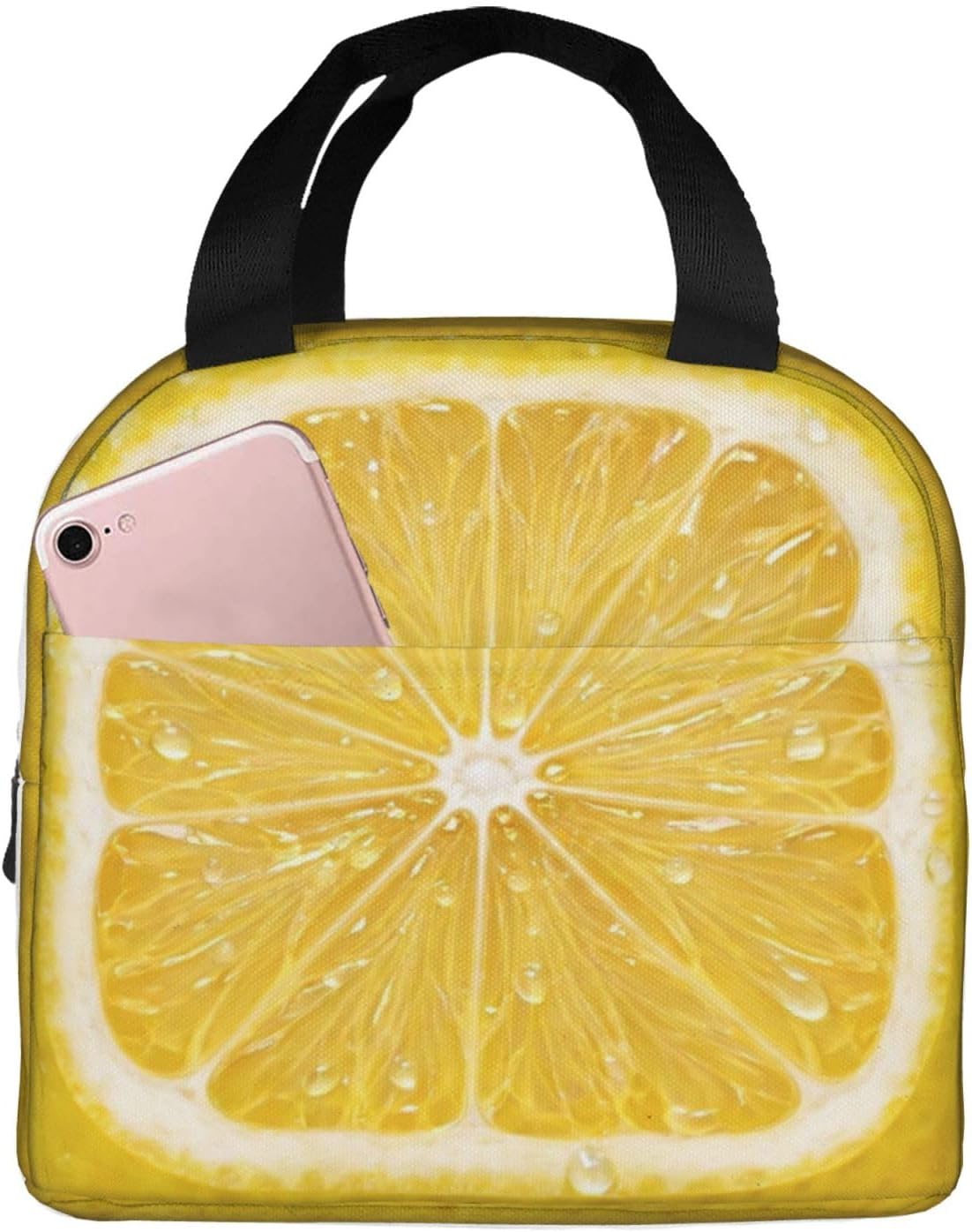 Cute Women Lemon Insulated Lunch Bag,Portable Compact Lunch Tote | Lemon print adds a bright, refreshing look, Suitable for work, office, travel and daily use, Aesthetic gift idea for women