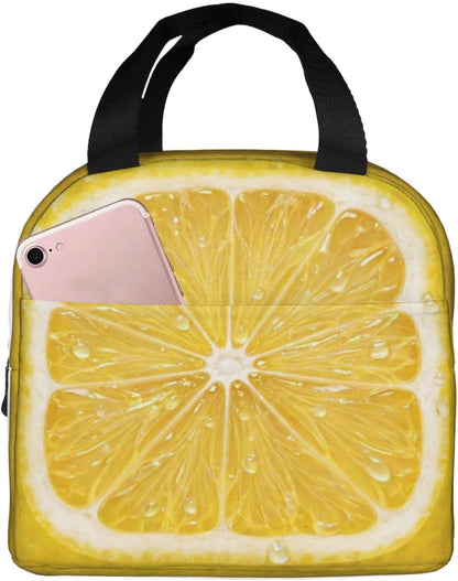 Cute Women Lemon Insulated Lunch Bag,Portable Compact Lunch Tote | Lemon print adds a bright, refreshing look, Suitable for work, office, travel and daily use, Aesthetic gift idea for women