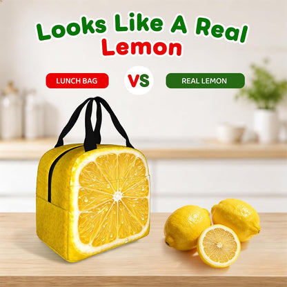 Cute Women Lemon Insulated Lunch Bag,Portable Compact Lunch Tote | Lemon print adds a bright, refreshing look, Suitable for work, office, travel and daily use, Aesthetic gift idea for women