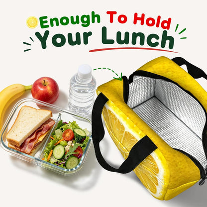 Cute Women Lemon Insulated Lunch Bag,Portable Compact Lunch Tote | Lemon print adds a bright, refreshing look, Suitable for work, office, travel and daily use, Aesthetic gift idea for women