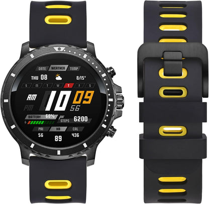 WOCCI 18mm Bicolor Watch Band, Silicone Rubber, Quick Release Replacement Strap for Men and Women, Black Stainless Steel Buckle (Black-Yellow)