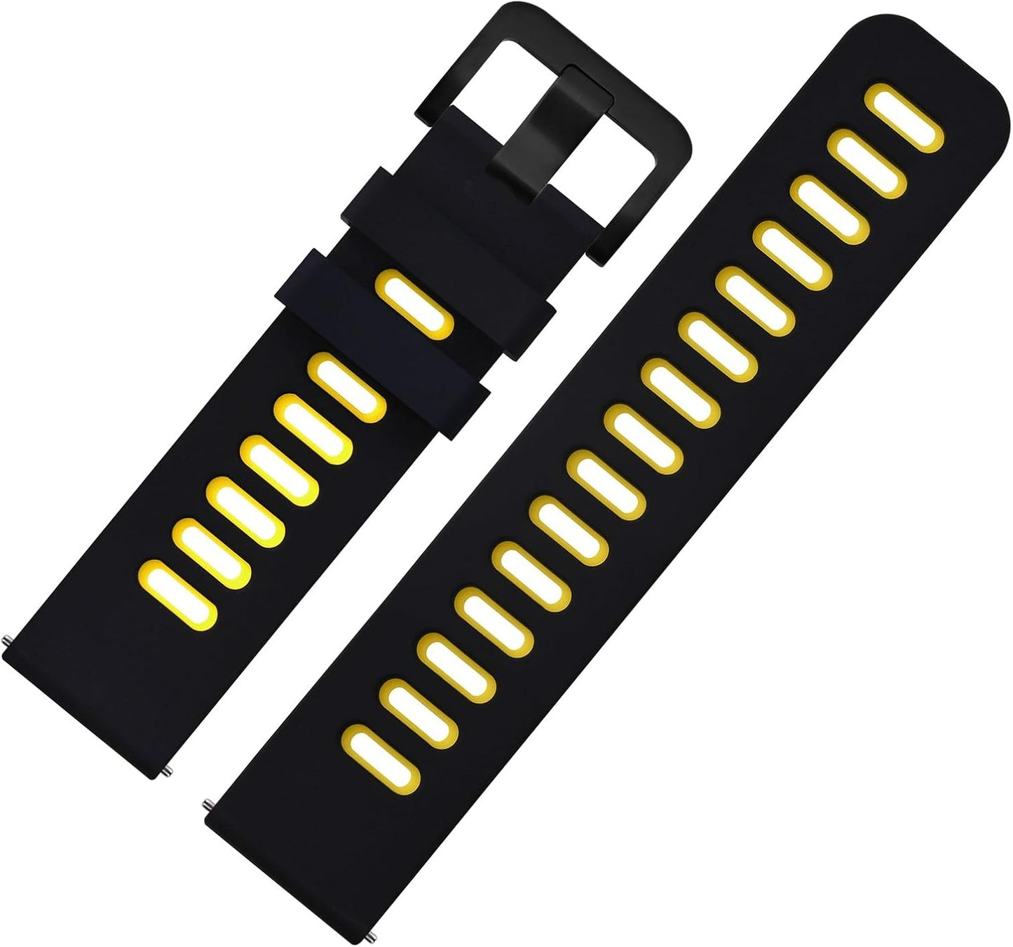WOCCI 18mm Bicolor Watch Band, Silicone Rubber, Quick Release Replacement Strap for Men and Women, Black Stainless Steel Buckle (Black-Yellow)