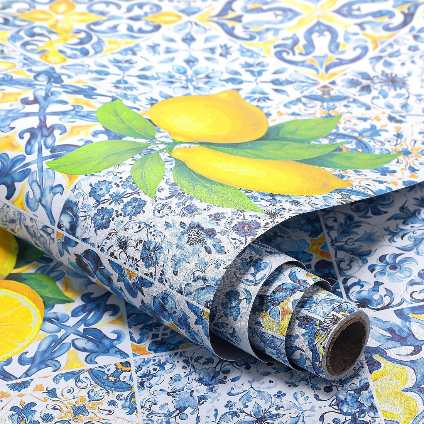 Amalfi Coast Wallpaper Peel and Stick Contact Paper 15.8 x 118.1in Capri Lemon Wallpaper Self Adhesive Removable Blue and Yellow Wall Sticker Paper for Home Classroom Locker Dorm Decor