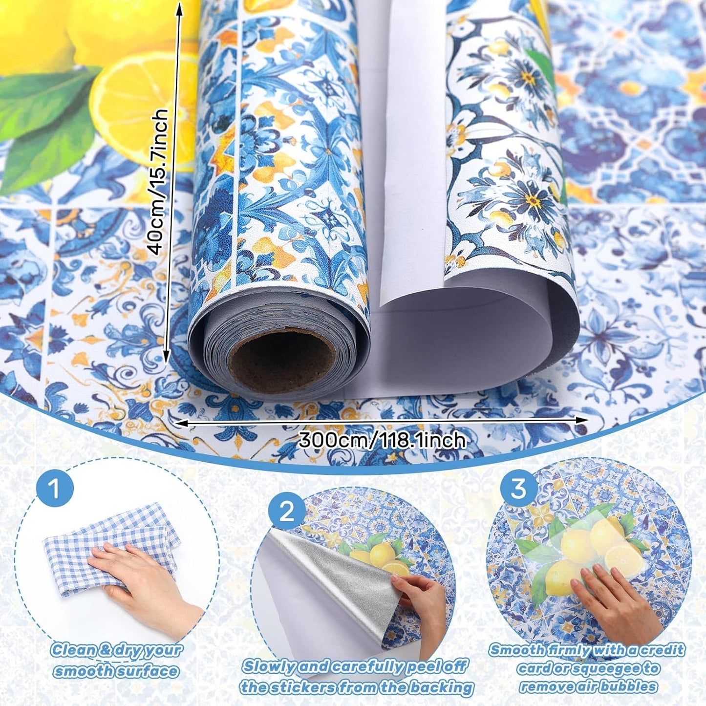 Amalfi Coast Wallpaper Peel and Stick Contact Paper 15.8 x 118.1in Capri Lemon Wallpaper Self Adhesive Removable Blue and Yellow Wall Sticker Paper for Home Classroom Locker Dorm Decor