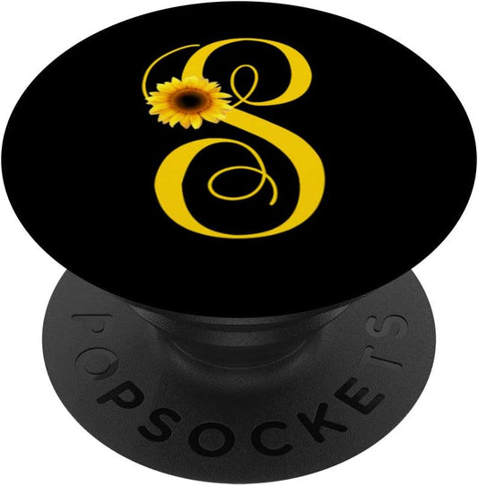 S Letter Monogram Yellow Sunflower Initial Personalized PopSockets PopGrip: Swappable Grip for Phones & Tablets