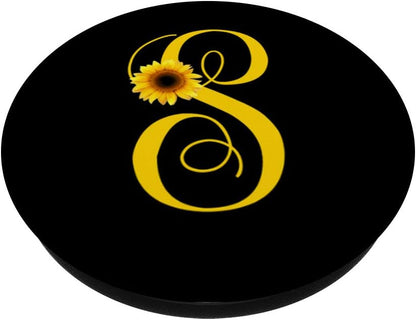 S Letter Monogram Yellow Sunflower Initial Personalized PopSockets PopGrip: Swappable Grip for Phones & Tablets