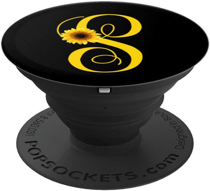S Letter Monogram Yellow Sunflower Initial Personalized PopSockets PopGrip: Swappable Grip for Phones & Tablets