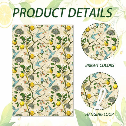Microfiber Kitchen Towels Set of 2, Reusable 16"x24" Dish Towels with Hanging Loop, Cute Tea Kitchen Towels for Home Decorations Housewarming Gift (Lemon and Bird)