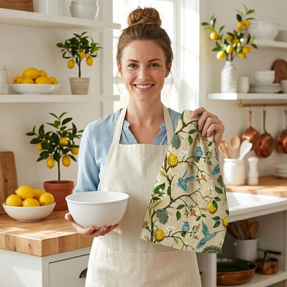 Microfiber Kitchen Towels Set of 2, Reusable 16"x24" Dish Towels with Hanging Loop, Cute Tea Kitchen Towels for Home Decorations Housewarming Gift (Lemon and Bird)