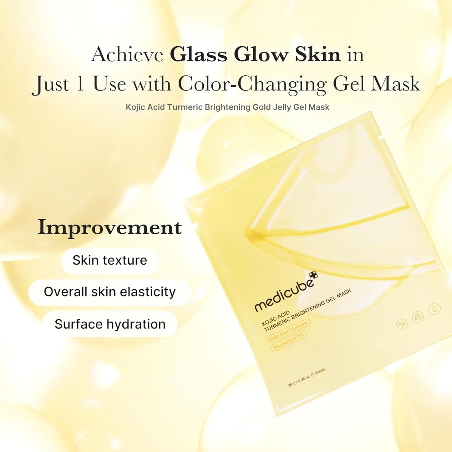 Jelly Gel Mask with Brightening Kojic Acid Turmeric | Overnight Face Mask for Glass Glow Skin | Elasticity, Hydrating, Firming and Radiance Boosting | Korean Skincare, 28g x 4ea