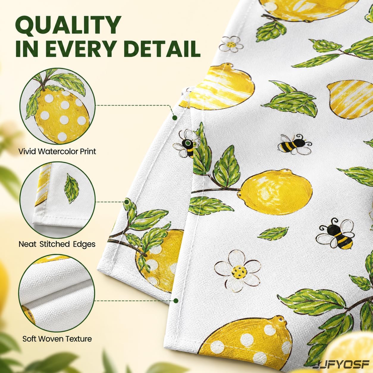 Lemon Table Runner, Yellow Lemon with Green Leaves, Flowers and Bee Pattern, Summer Farmhouse Decor for Kitchen, Dining Table, Party and Home Decoration, 13x72 Inch (Whimsical Polka Lemon)