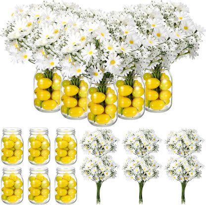 6 Set Lemon Party Centerpieces for Table Mason Jar Table Decor with Artificial Lemons Daisy Baby Breath Flowers for Summer Farmhouse Wedding Picnic Birthday Party BBQ Baby Shower (6, Lemon)
