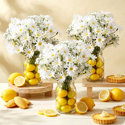 6 Set Lemon Party Centerpieces for Table Mason Jar Table Decor with Artificial Lemons Daisy Baby Breath Flowers for Summer Farmhouse Wedding Picnic Birthday Party BBQ Baby Shower (6, Lemon)